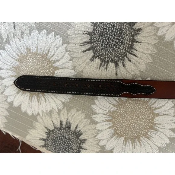 American Bison Mens Western Leather Belt Brown Black Basketweave  Size 34-36 - Picture 5 of 5